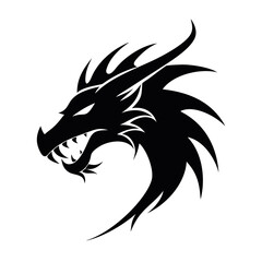 Fierce Tribal Dragon Head Tattoo Vector – Bold Black Mythical Beast Silhouette Design | Fantasy Monster Artwork for Stickers, Apparel, Prints, Logos

