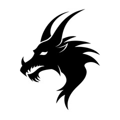 Fierce Tribal Dragon Head Tattoo Vector – Bold Black Mythical Beast Silhouette Design | Fantasy Monster Artwork for Stickers, Apparel, Prints, Logos

