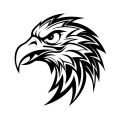 Aggressive Tribal Eagle Head Tattoo Vector – Bold Black Hawk Bird of Prey Design | Sharp Fierce Silhouette Art for Apparel, Stickers, Wall Prints, Logos

