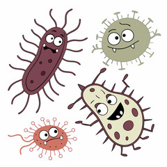 Whimsical collection of cartoon germ illustrations against a clean white backdrop
