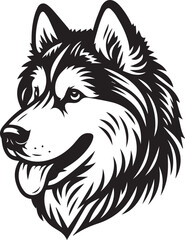 Siberian Husky Dog Vector Illustration in Black and White 