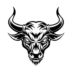Aggressive Tribal Bull Head Vector Logo – Bold Black and White Tattoo Style Beast Illustration | Powerful Ox Symbol Artwork for Branding, Shirts, Stickers