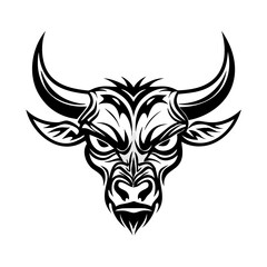 Aggressive Tribal Bull Head Vector Logo – Bold Black and White Tattoo Style Beast Illustration | Powerful Ox Symbol Artwork for Branding, Shirts, Stickers