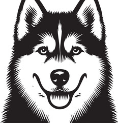 Siberian Husky Dog Vector Illustration in Black and White 
