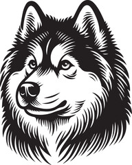 Siberian Husky Dog Vector Illustration in Black and White 