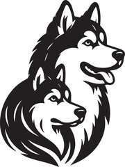 Siberian Husky Dog Vector Illustration in Black and White 