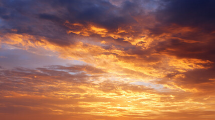 Fototapeta premium Golden morning sky with sunrise, vibrant orange and yellow clouds, peaceful atmosphere, natural beauty