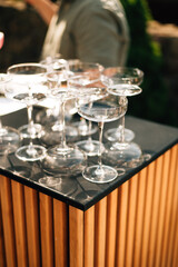 Empty martini glasses on the table