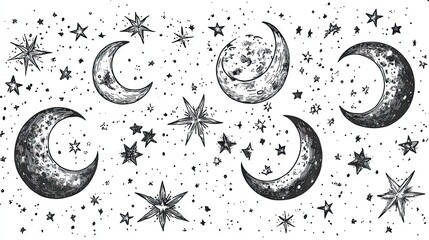 Hyper realistic 3d render Celestial Moons and Stars: Hand-Drawn Night Sky Design AI Generative