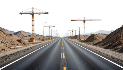 Road Construction Isolated on Transparent Background – Infrastructure, Development, and Engineering Concept