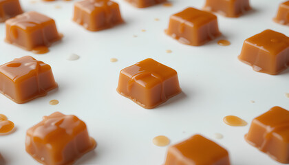 Caramel Candies with Caramel Sauce Isolated on Transparent Background – Sweet Dessert Treat Concept