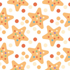 Cute colorful cookies pattern. On white background. Hand-drawn vector illustration in flat style.