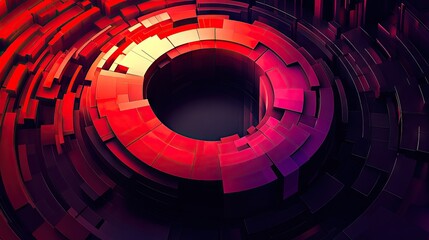 Hyper realistic 3d render Abstract Red Geometric Tunnel: Digital Art Background AI Generative