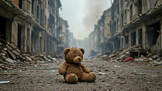 Teddy Bear in Ruins, War Background