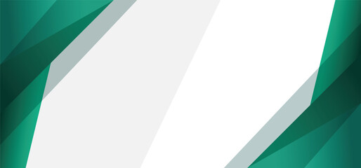 Emerald green and white abstract banner background vector with gradient color, geometric border, and copy space