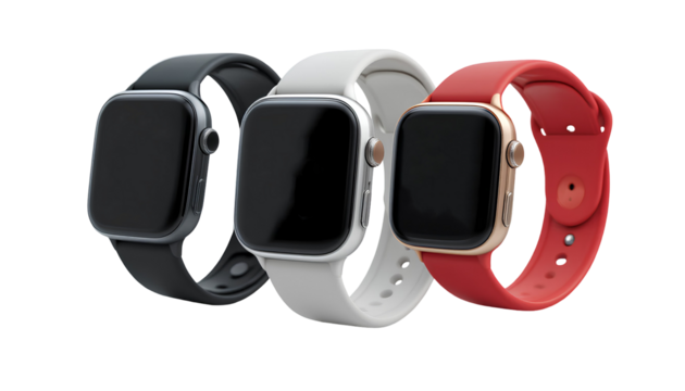 3D Smartwatches Isolated on Transparent Background – Modern Wearable Tech and Digital Accessories