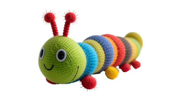 Bright Colored Caterpillar-Shaped Educational Fabric Toy for Children Isolated on Transparent Background