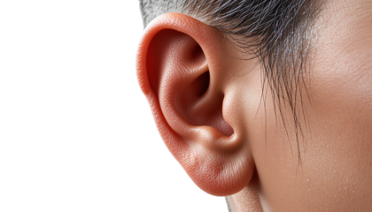 Human Ear Isolated on Transparent Background – Anatomy, Hearing, and Medical Concept