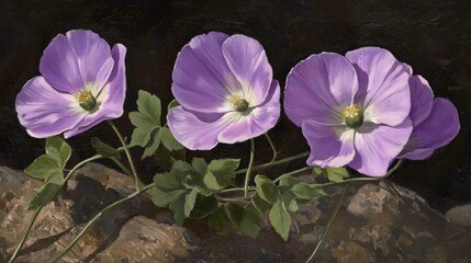 Beautiful purple flowers growing among rocks in a natural setting during daylight