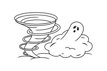 Black and White Line Art Tornado and Ghost Illustration