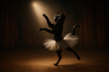 Ballet cat dancing gracefully in spotlight for creative performance art design