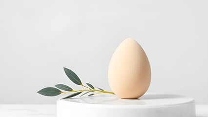 Minimalist Egg and Leaf on Pedestal – Hyperrealistic Natural Still Life