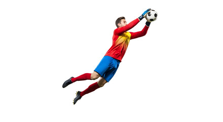 Goalkeeper Diving Catching Soccer Ball in Mid-Air