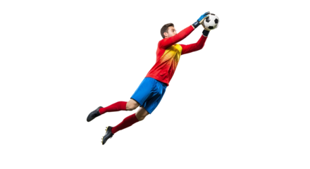 Goalkeeper Diving Catching Soccer Ball in Mid-Air
