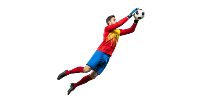 Goalkeeper Diving Catching Soccer Ball in Mid-Air