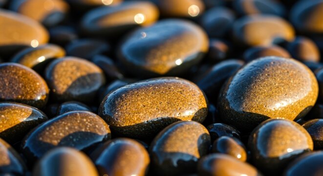 Smooth, Wet Stones A Close-Up Macro Photograph of Nature's Polished Gems