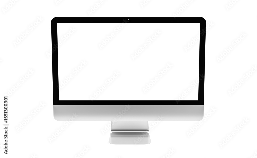 Poster Modern computer screen isolated on transparent background. Silver color. Front view. 3d rendering