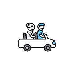 An illustration of a couple enjoying a ride in a car. 