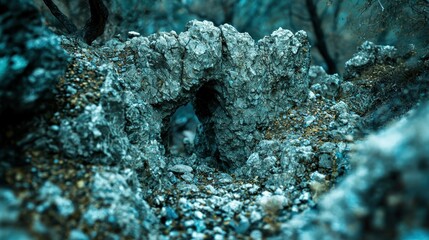 Tiny rock archway with rough texture, muted teal tones