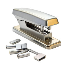 Metal stapler with staple set isolated on transparent background