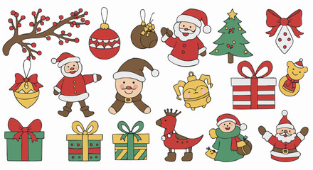 A collection of festive Christmas decorations.