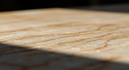 Close-up Texture of Light Beige Stone with Golden Veins Natural Stone Detail