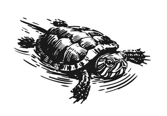 Yellow-Bellied Slider Hand Drawn Natural Illustration Vector Isolated by AZ for Books, Arts, Design and Decoration Graphic Asset