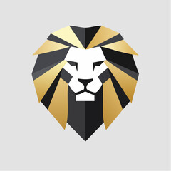 A vector logo of a lion in geometric style, featuring bold gold and black colors, perfect for branding or luxury designs