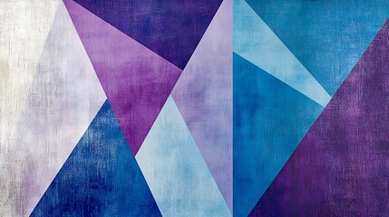 Geometric Color Block Design with Triangles in Purple, Blue, and Light Gray Minimalist Art