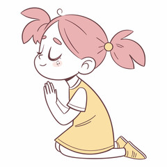 Obraz premium Whimsical illustration depicting a young girl in prayer with closed eyes