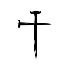 Black nails cross christian crucifix religion icon flat vector design