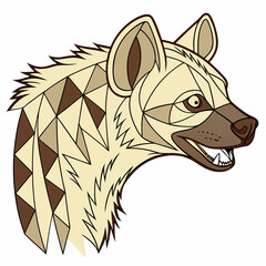 Geometric hyena head illustration with triangular patterns and earth tones design