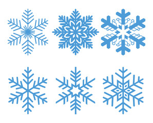 Fototapeta premium Blue snowflake set on white background, winter vector illustration.