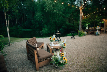 Bouquets and wedding decor at the estate