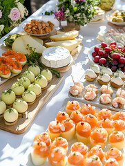 Catering service offering a delicious buffet with a variety of appetizers