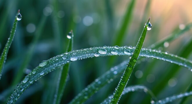 Morning Dew on Blades of Grass Nature's Serene Beauty