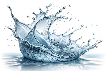 Flowing water splash isolated on white background