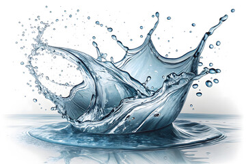 Flowing water splash isolated on white background