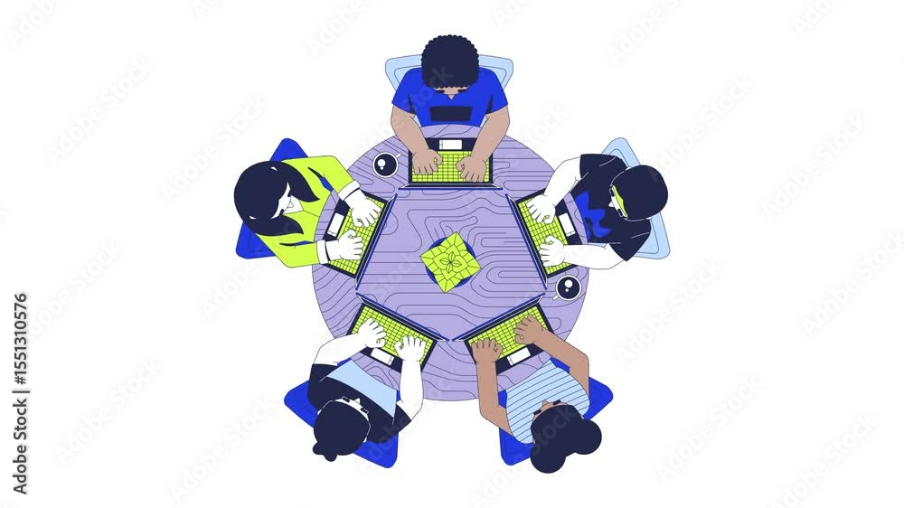 Fototapete hackathon programming group top view cartoon animation. it school. coding class. code team. diverse 
