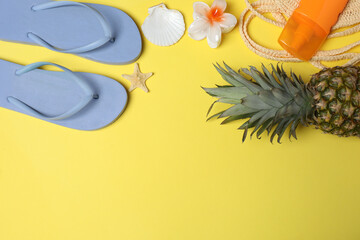 summer vacation, pineapple, sunscreen, glasses
